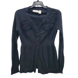 DKNY Jeans Women's Y2K Black 3-D Rosette 3 Button‎ Knit Academia Cardigan S